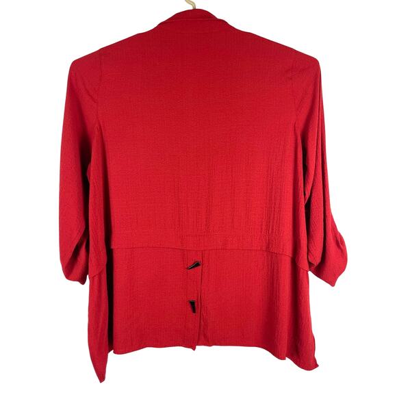 Ali Miles Red Black Toggle Button Closure Roll Tab Sleeve Blouse Women's 1X - Picture 2 of 9